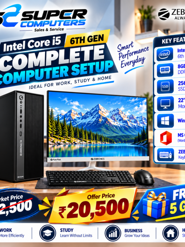 NEW I5 6TH COMPUTER SETUP | 22" BEZEL LESS 100HZ MONITOR | 3 YEAR WARRANTY