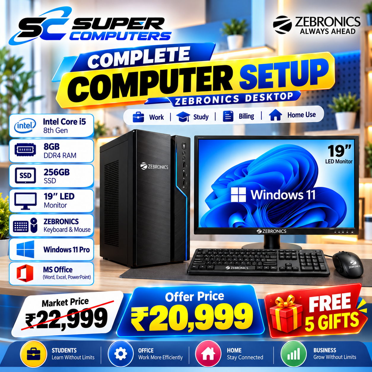 NEW I5 8TH COMPUTER DESKTOP SETUP | PERFECT FOR OFFICE, STUDY & HOME | FREE 5 GIFTS