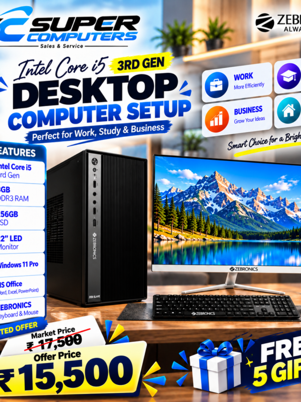 NEW I5 3RD COMPUTER SETUP | 22" BEZEL LESS 100HZ MONITOR | 3 YEAR WARRANTY
