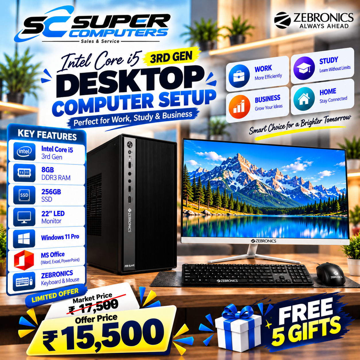 NEW I5 3RD COMPUTER SETUP | 22" BEZEL LESS 100HZ MONITOR | 3 YEAR WARRANTY
