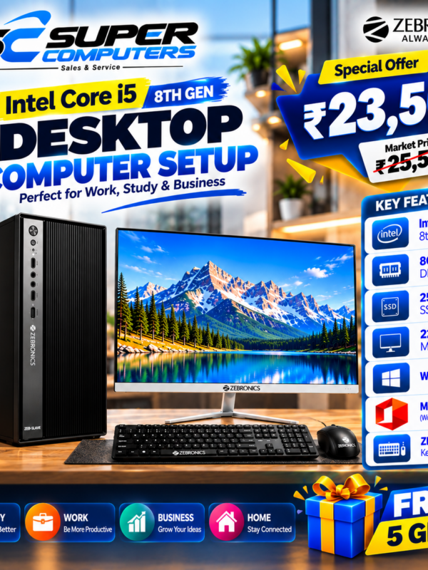 NEW I5 8TH COMPUTER SETUP | 22" BEZEL LESS 100HZ MONITOR | 3 YEAR WARRANTY