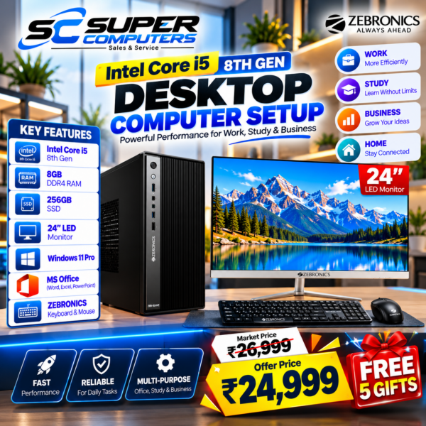 NEW I5 8TH COMPUTER SETUP | 24" BEZEL LESS 100HZ MONITOR | 3 YEAR WARRANTY