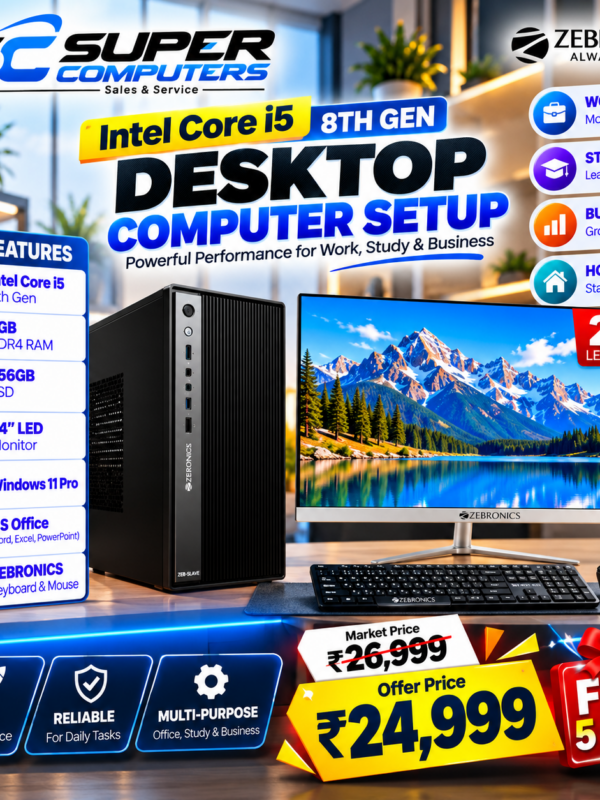 NEW I5 8TH COMPUTER SETUP | 24" BEZEL LESS 100HZ MONITOR | 3 YEAR WARRANTY