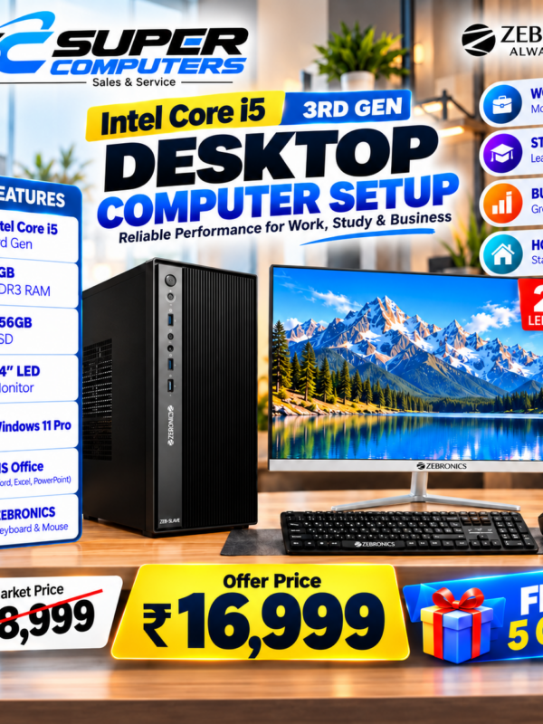 NEW I5 3RD COMPUTER SETUP | 24" BEZEL LESS 100HZ MONITOR | 3 YEAR WARRANTY
