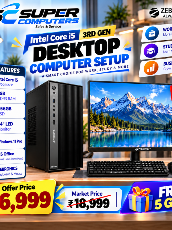 NEW I5 COMPUTER SETUP | 24" BEZEL LESS 100HZ MONITOR | 3 YEAR WARRANTY