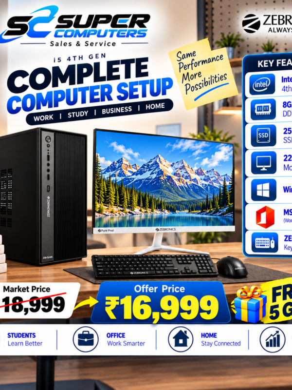 NEW I5 4TH COMPUTER SETUP | 22" BEZEL LESS 100HZ MONITOR | 3 YEAR WARRANTY