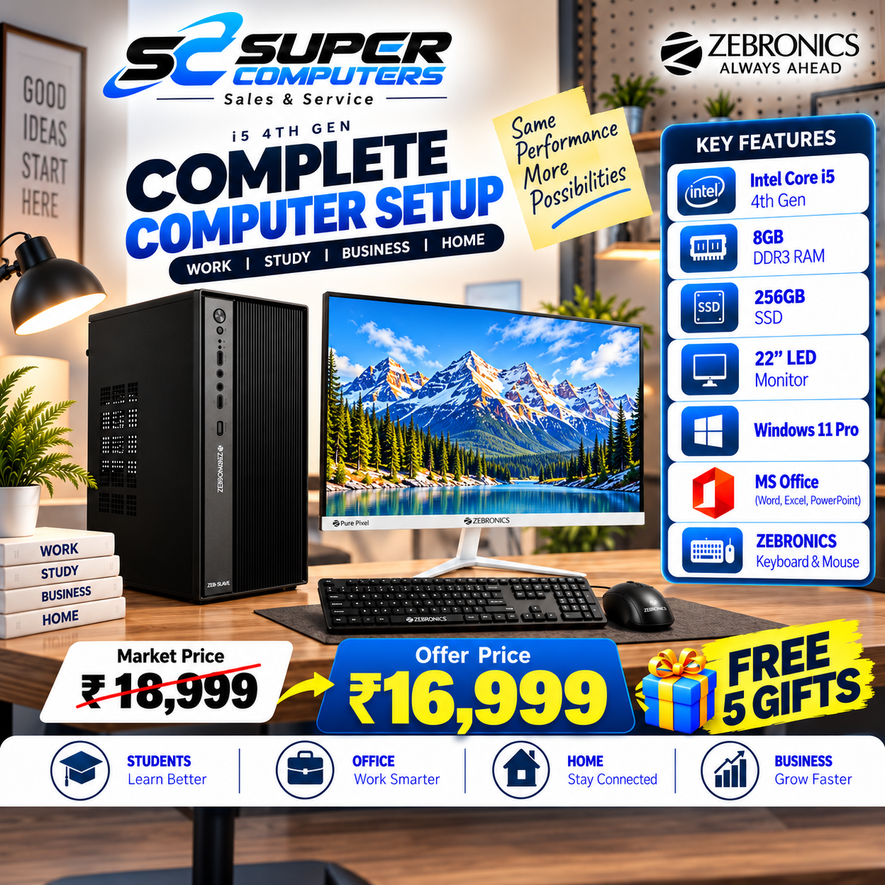 NEW I5 4TH COMPUTER SETUP | 22" BEZEL LESS 100HZ MONITOR | 3 YEAR WARRANTY