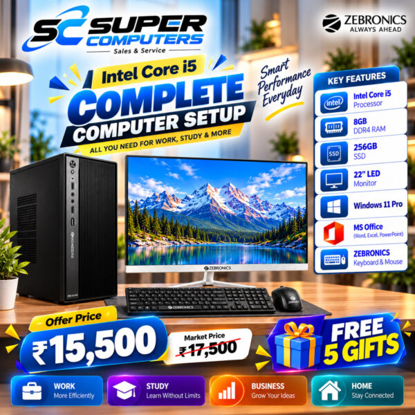 NEW I5 COMPUTER SETUP | 22" BEZEL LESS 100HZ MONITOR | 3 YEAR WARRANTY