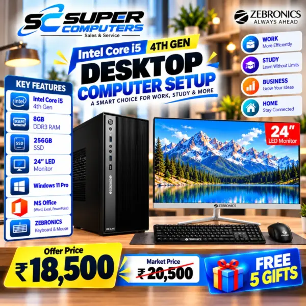 NEW I5 4TH COMPUTER SETUP | 24" BEZEL LESS 100HZ MONITOR | 3 YEAR WARRANTY