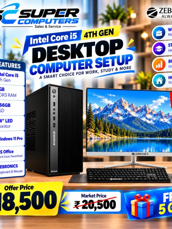 NEW I5 4TH COMPUTER SETUP | 24" BEZEL LESS 100HZ MONITOR | 3 YEAR WARRANTY