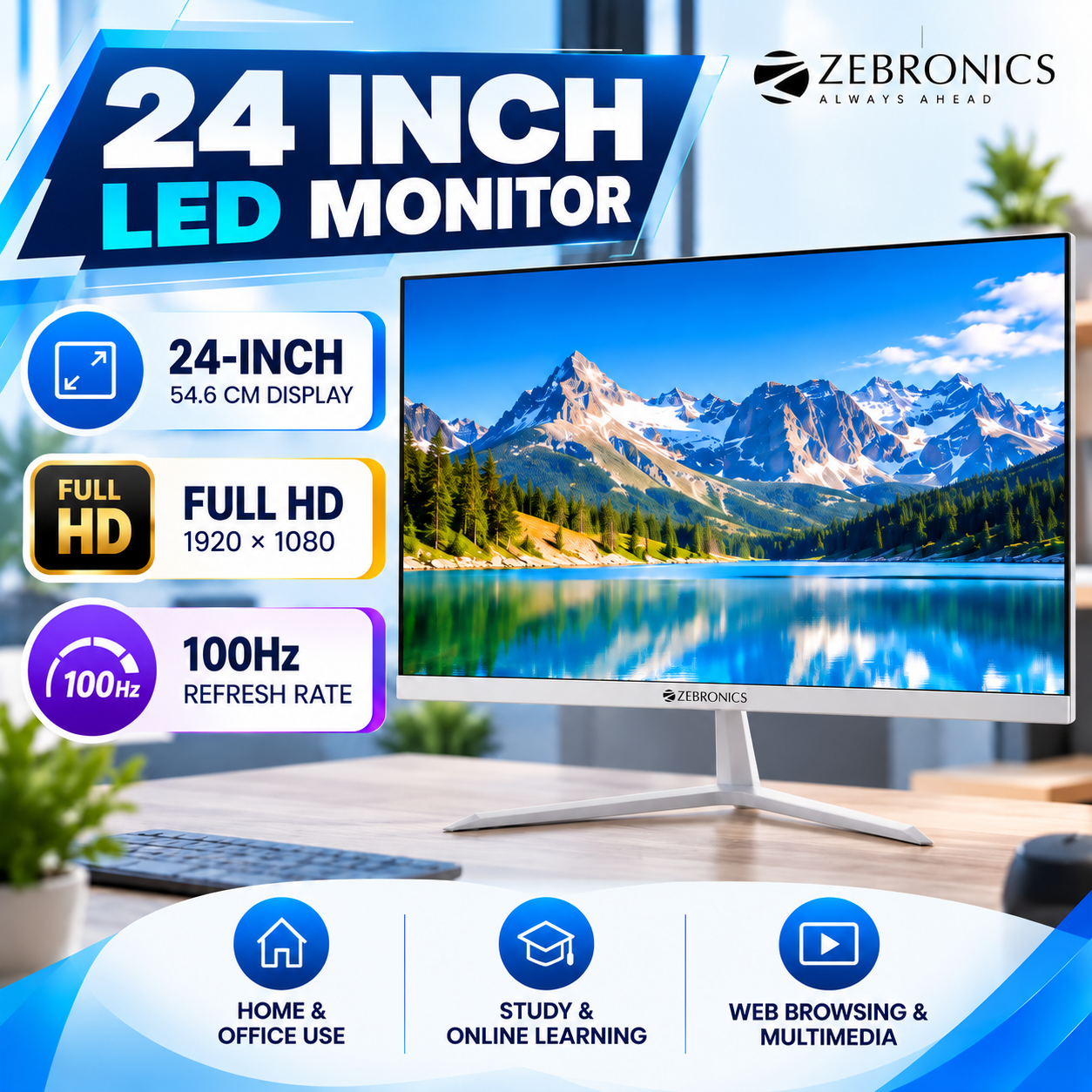 NEW I5 COMPUTER SETUP | 24" BEZEL LESS 100HZ MONITOR | 3 YEAR WARRANTY