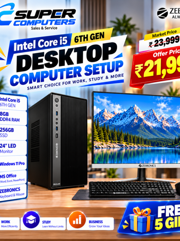 NEW I5 6TH COMPUTER SETUP | 24" BEZEL LESS 100HZ MONITOR | 3 YEAR WARRANTY