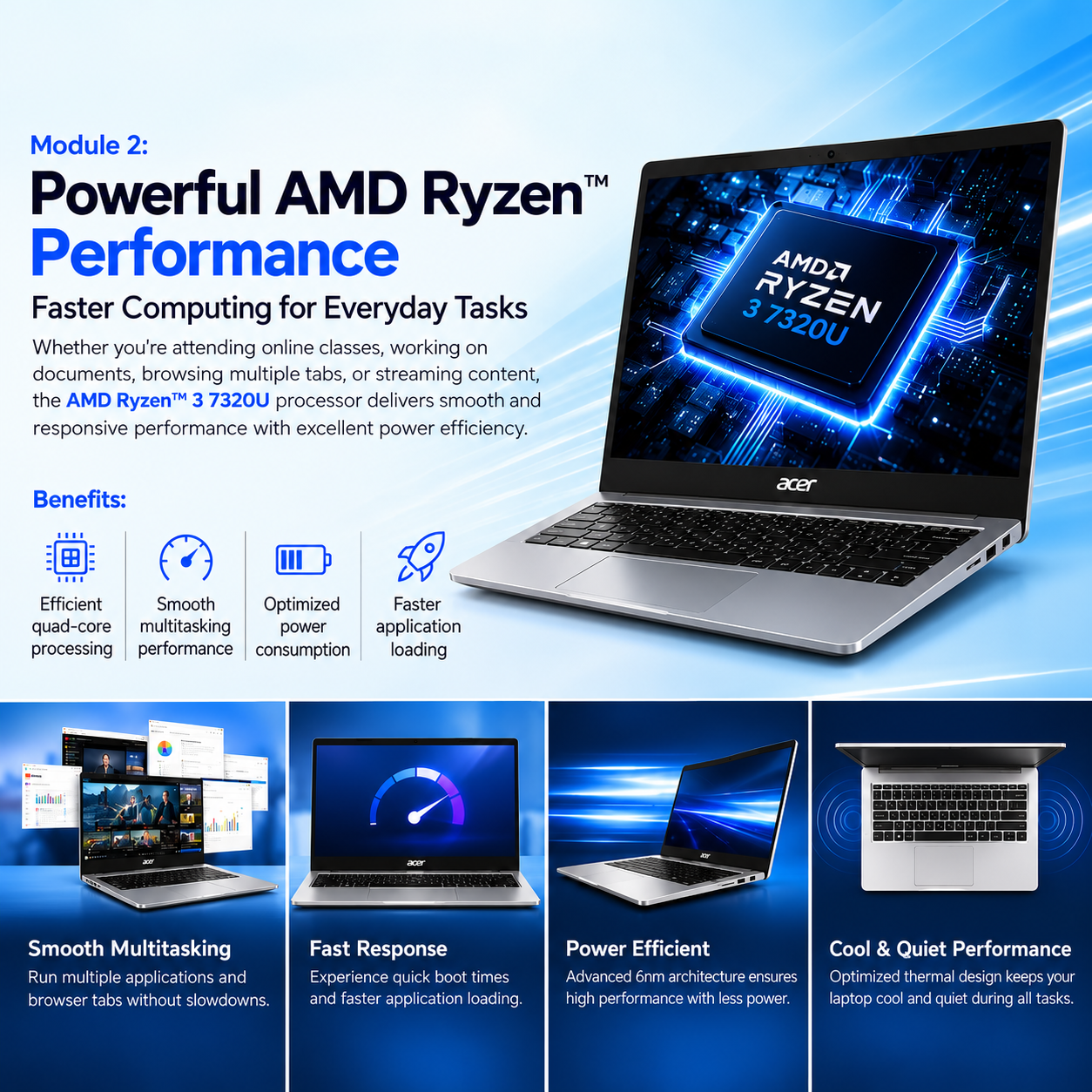 ACER ASPIRE ONE Z14-55M, AMD RYZEN 3 7320U | Premium Thin and Light Laptop