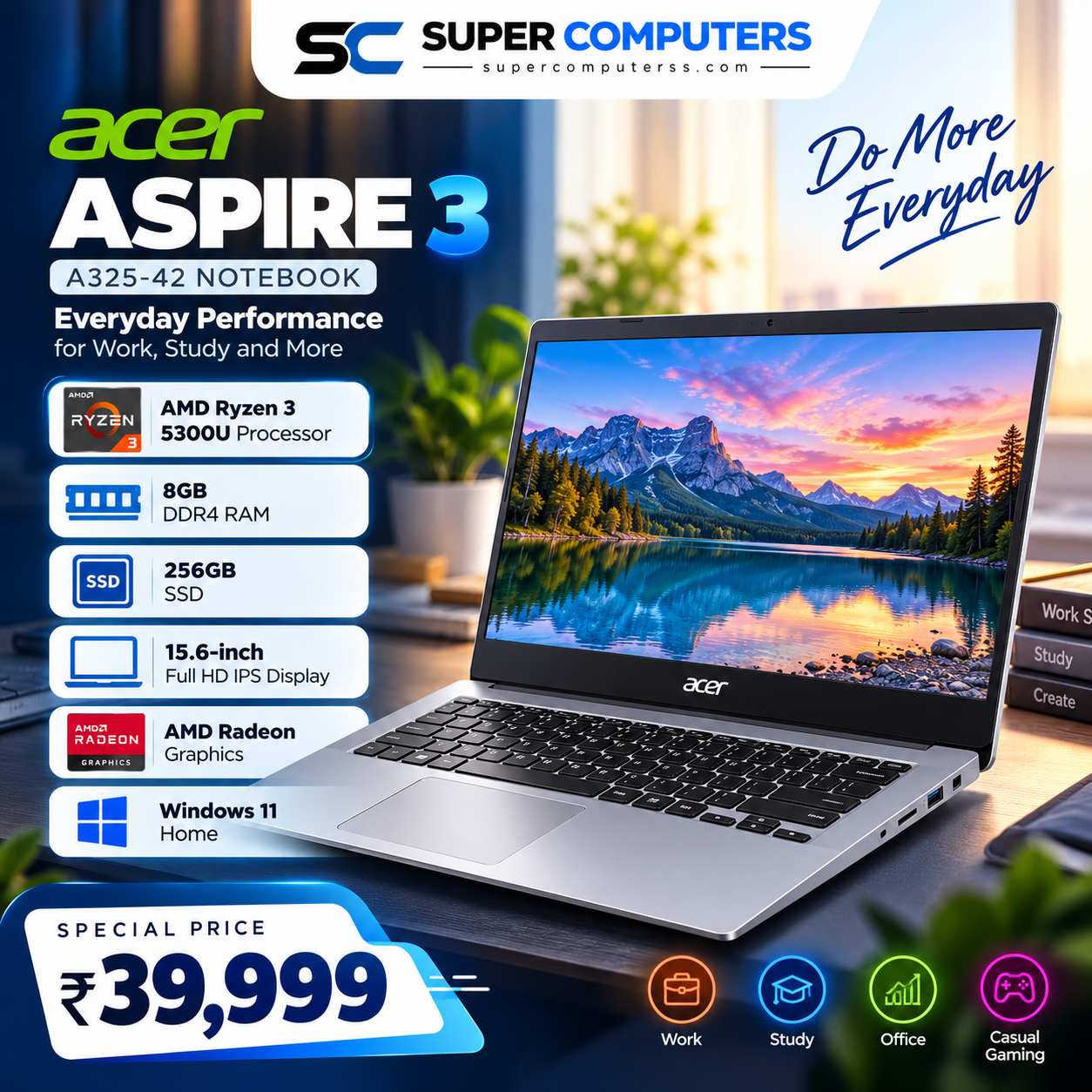 Acer Aspire 3 A325-42, AMD Ryzen 3-5300U | Premium Thin and Light Laptop