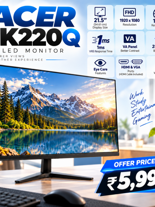 Acer EK220Q 21.5 Inch (54.61 cm) Full HD (1920x1080) Pixels LCD Monitor