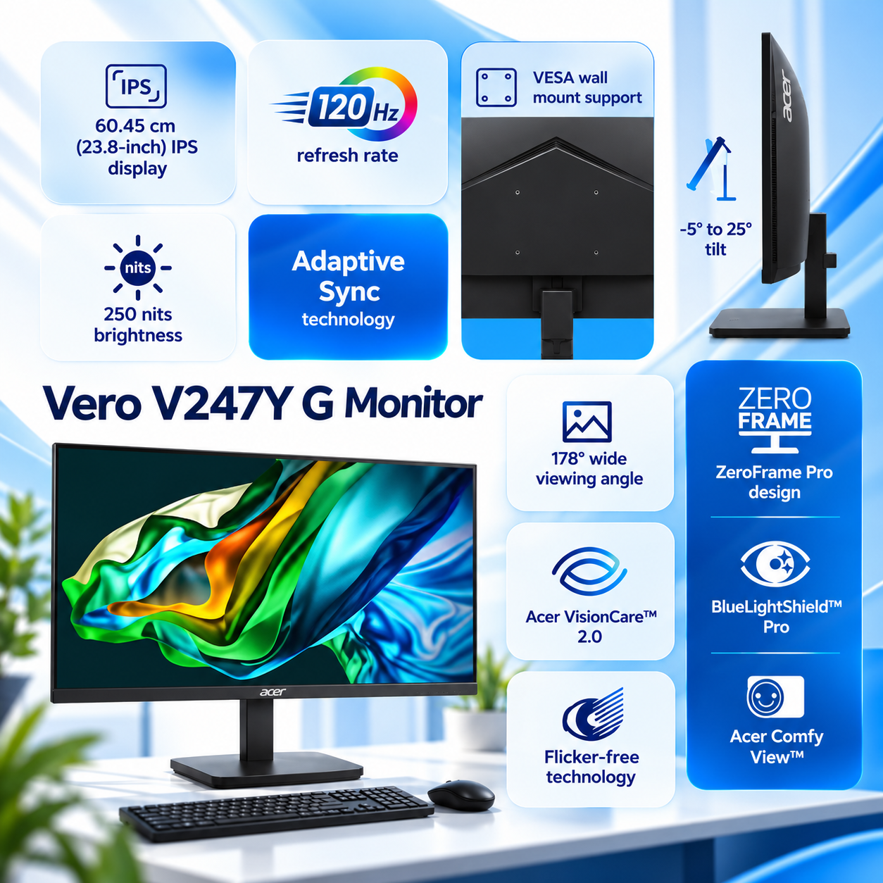 Acer V247Y G 24-Inch FHD 120Hz IPS Panel Monitor