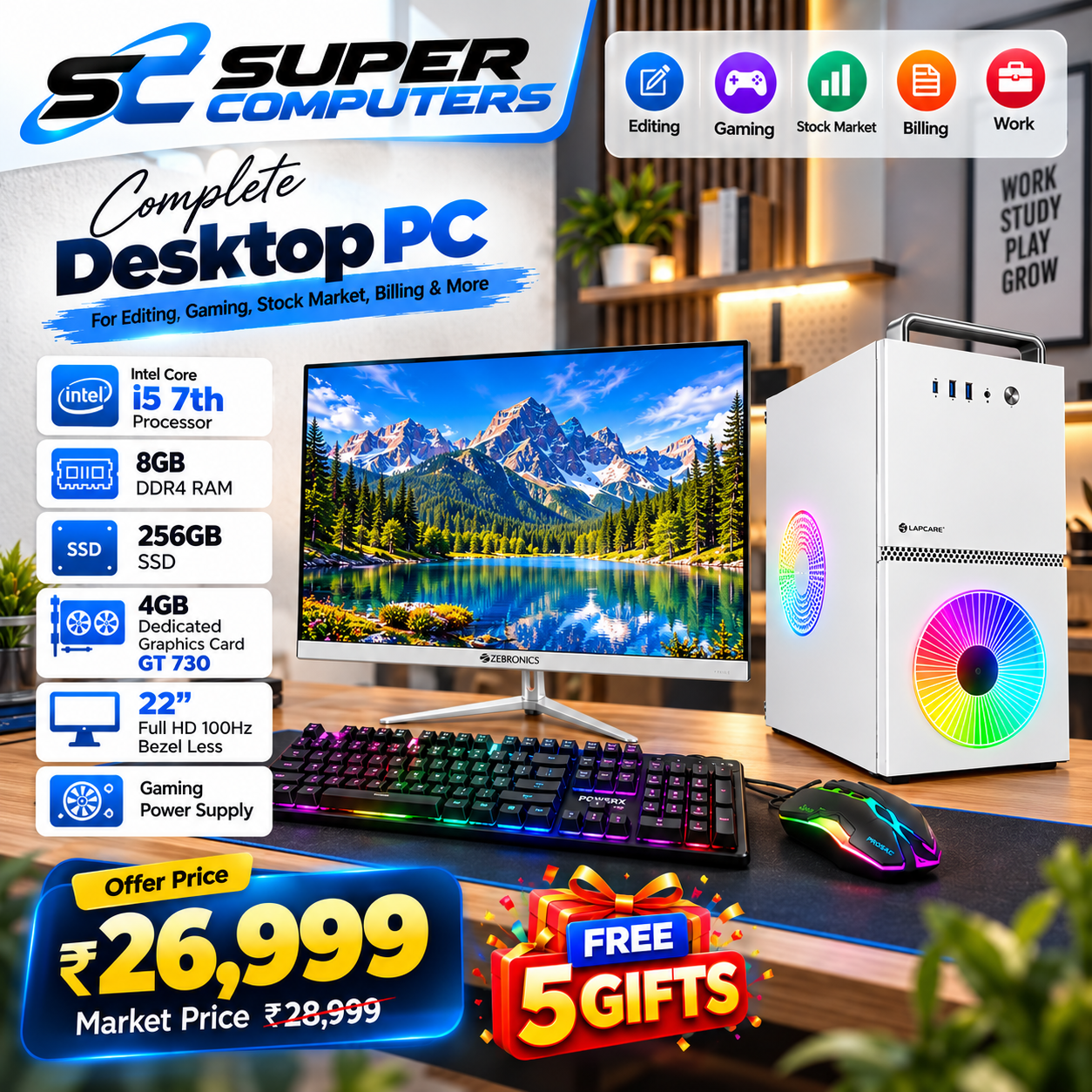 HIGH PERFORMANCE RGB COMPUTER SETUP | I5 7TH WITH 4GB DEDICATED GRAPHICS CARD