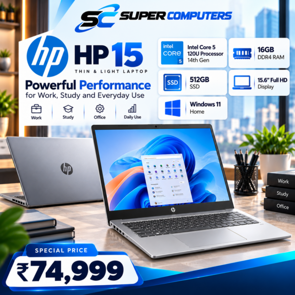 HP 15 (i5 14th Gen) Intel Core 5 120U - (16 GB/512 GB SSD/Windows 11 Home) FD0682TU Thin and Light Laptop