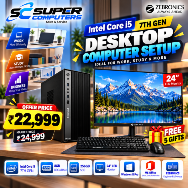 NEW I5 7TH COMPUTER SETUP | 24" BEZEL LESS 100HZ MONITOR | 3 YEAR WARRANTY