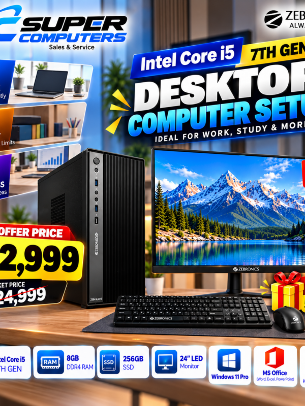 NEW I5 7TH COMPUTER SETUP | 24" BEZEL LESS 100HZ MONITOR | 3 YEAR WARRANTY
