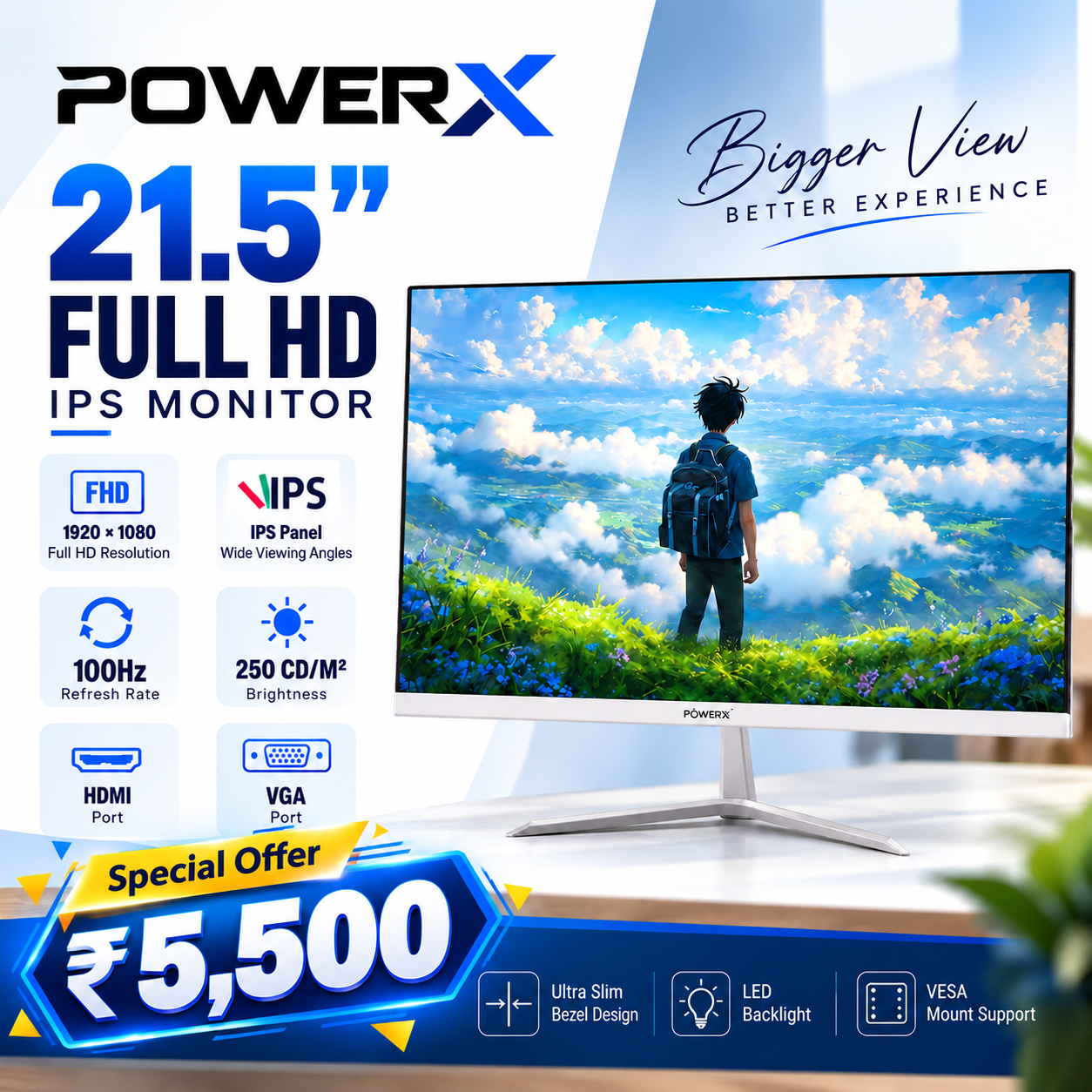POWERX 54.61 cm (22 inch) Full HD LED Backlit IPS Panel Monitor
