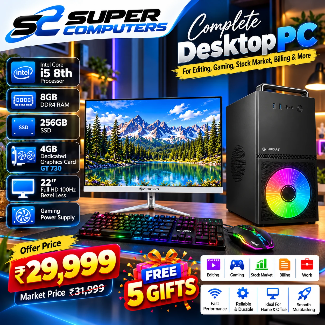 HIGH PERFORMANCE RGB COMPUTER SETUP | I5 8TH WITH 4GB DEDICATED GRAPHICS CARD