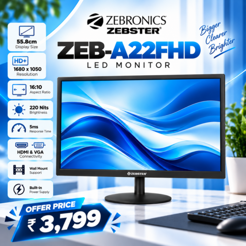 ZEBSTER A22FHD LED (21.5 INCH) (54.61 CM) LED 1920X1080 PIXELS FHD RESOLUTION MONITOR