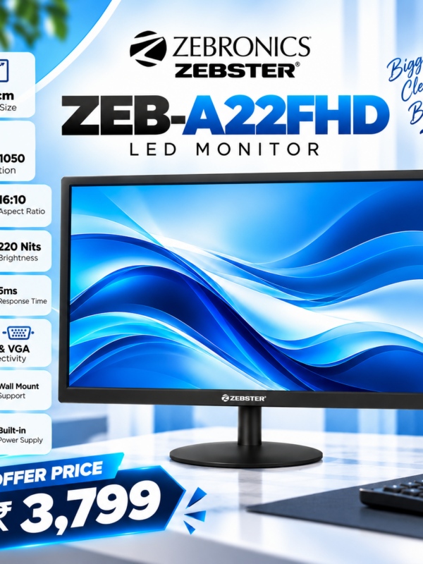 ZEBSTER A22FHD LED (21.5 INCH) (54.61 CM) LED 1920X1080 PIXELS FHD RESOLUTION MONITOR